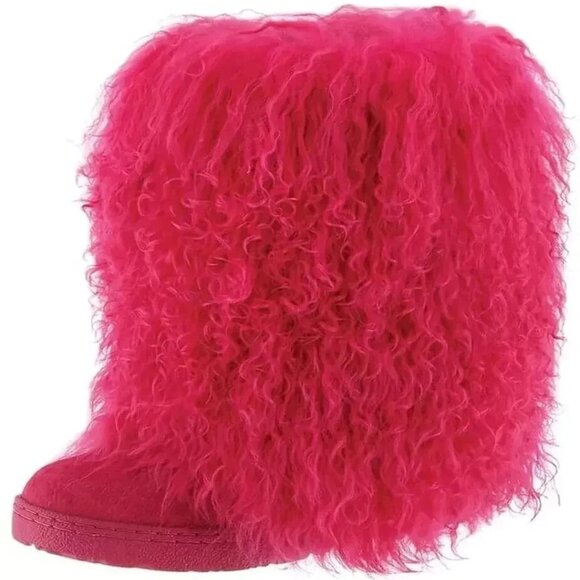 Bearpaw Boetis Pink Curly Lamb Fur Sheepskin Wool Lined Mongolian Sherpa Boots 9 - Picture 5 of 9